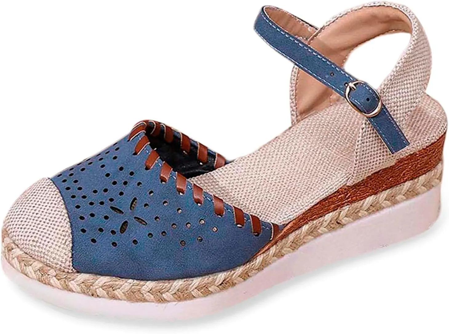 Arch Support Sandals Closed Toe Women's Low Wedge Sandals Comfortable Espadrilles Slip On Ankle Strap Walking Shoes