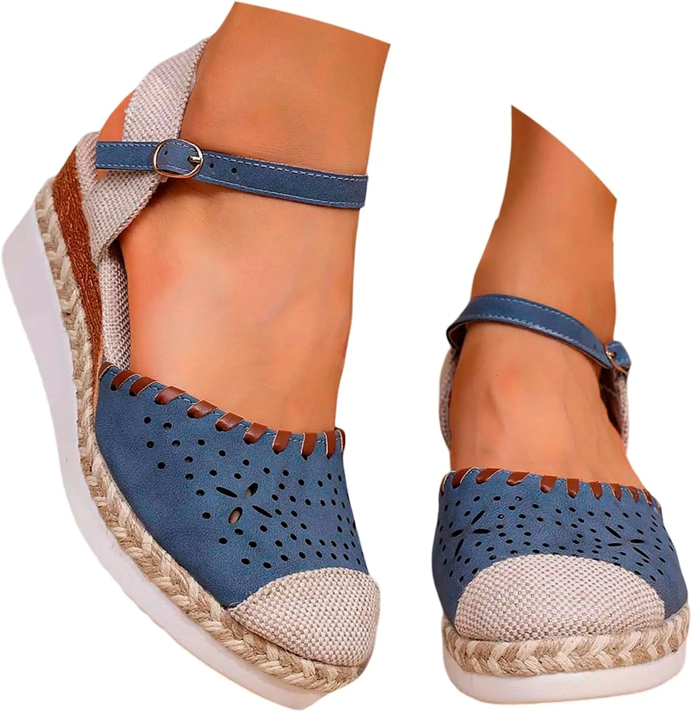 Arch Support Sandals Closed Toe Women's Low Wedge Sandals Comfortable Espadrilles Slip On Ankle Strap Walking Shoes