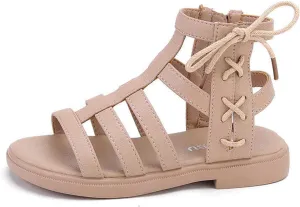 Baby Girls Leather T-Strap Gldiator Sandals Soft Breathable Pep Toe Ankle Strap Shoes Toddler Kids Side Zip Sandals