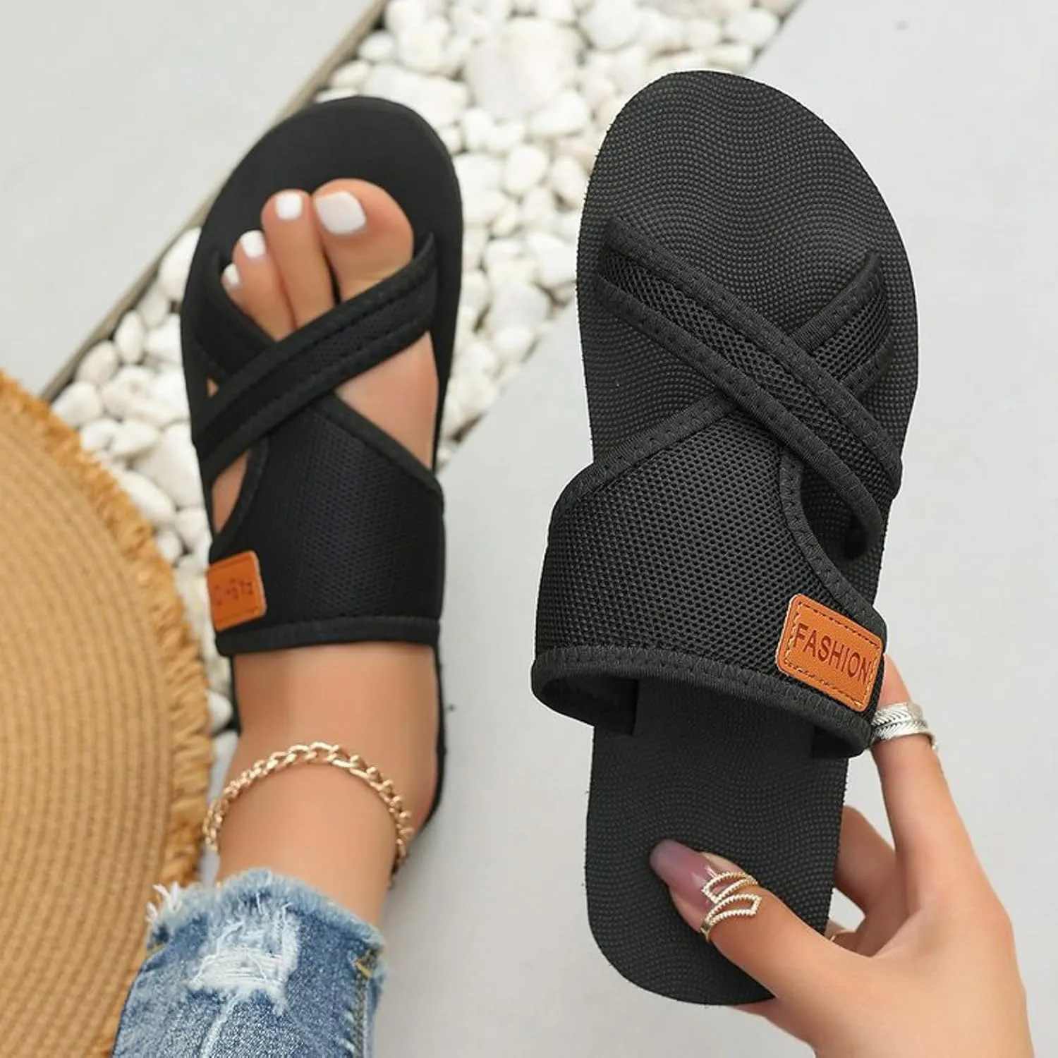 Breathable Mesh Sandals for Women,Avylays Orthopedic Sandals Arch Support Flip Flops Summer Beach Flat Slide Sandals