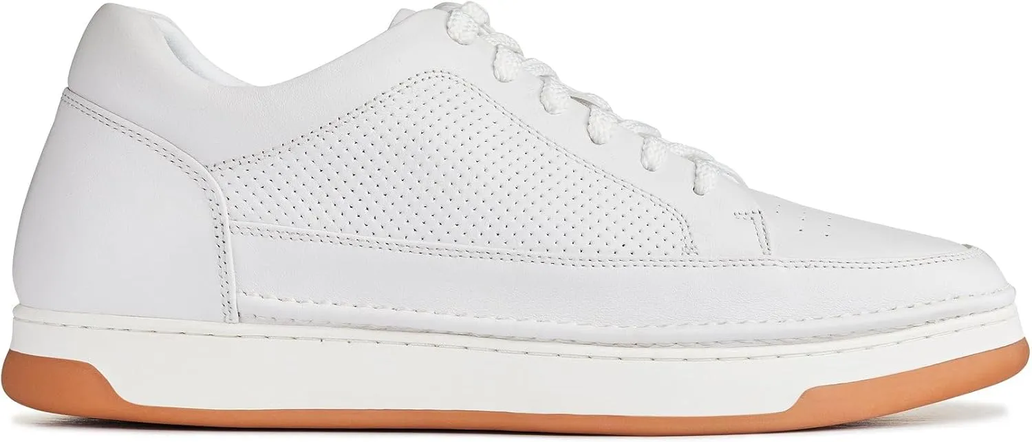 CALTO Men's Invisible Height Increasing Elevator Shoes - White/Off-White & Gum Sole Premium Leather Leather Lace-up Fashion Sneakers - 2.6 Inches Taller - Y7932 - Size 8 D(M) US