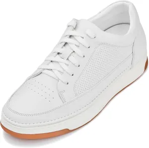CALTO Men's Invisible Height Increasing Elevator Shoes - White/Off-White & Gum Sole Premium Leather Leather Lace-up Fashion Sneakers - 2.6 Inches Taller - Y7932 - Size 8 D(M) US