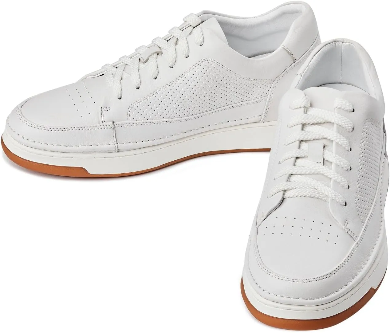 CALTO Men's Invisible Height Increasing Elevator Shoes - White/Off-White & Gum Sole Premium Leather Leather Lace-up Fashion Sneakers - 2.6 Inches Taller - Y7932 - Size 8 D(M) US