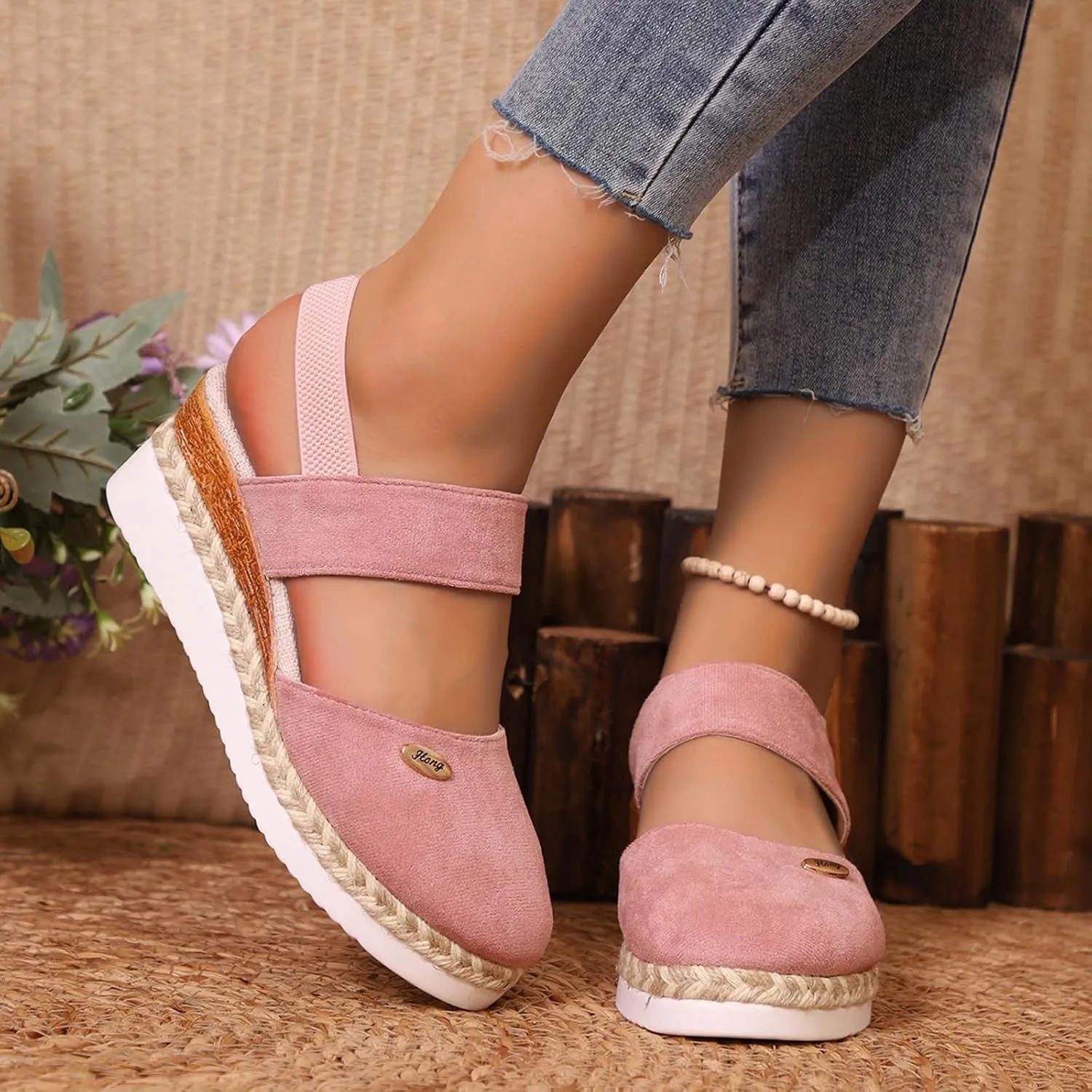 Cathalem Sandals for Women 2024 Espadrilles Platform Wedge Ankle Strap Sandals Comfortable Anti Slip Casual Shoes