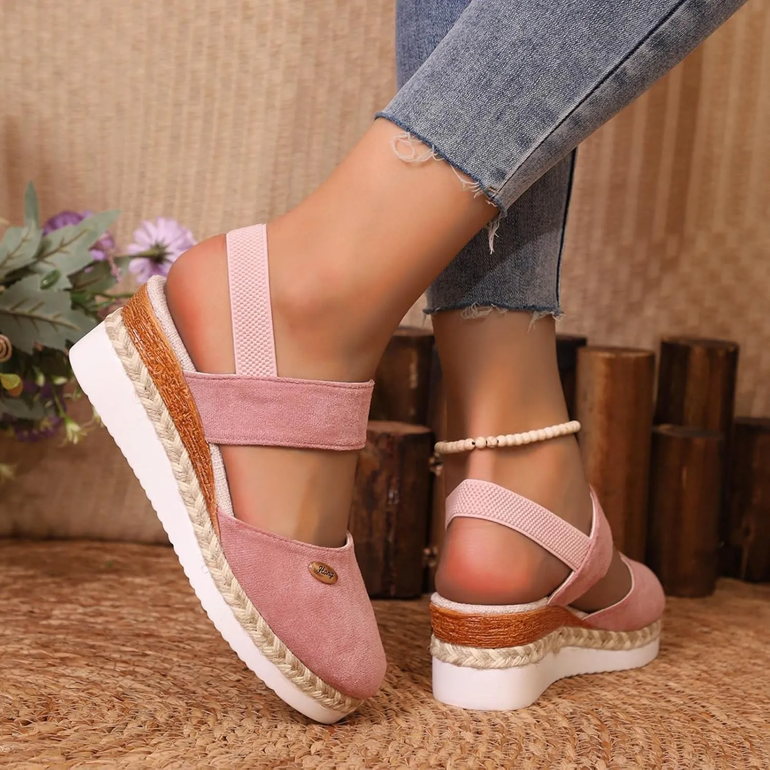 Cathalem Sandals for Women 2024 Espadrilles Platform Wedge Ankle Strap Sandals Comfortable Anti Slip Casual Shoes