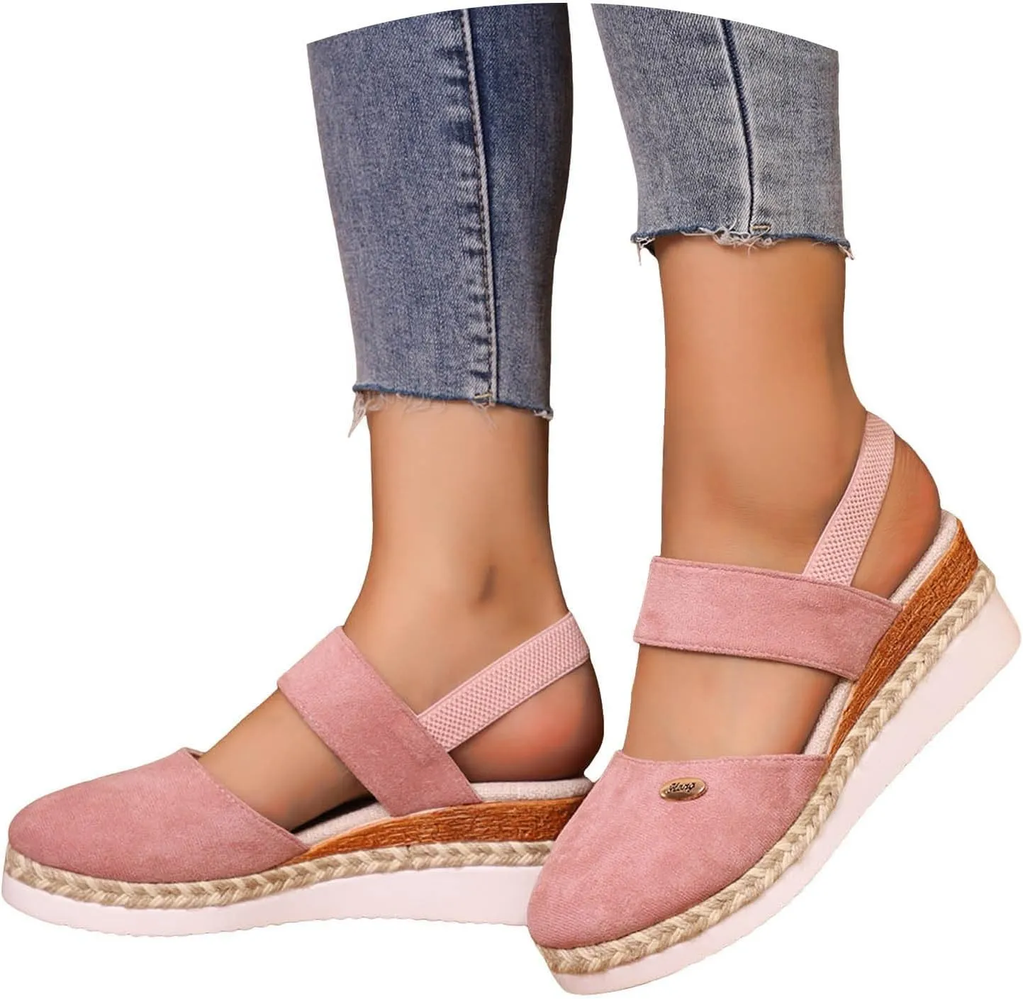 Cathalem Sandals for Women 2024 Espadrilles Platform Wedge Ankle Strap Sandals Comfortable Anti Slip Casual Shoes