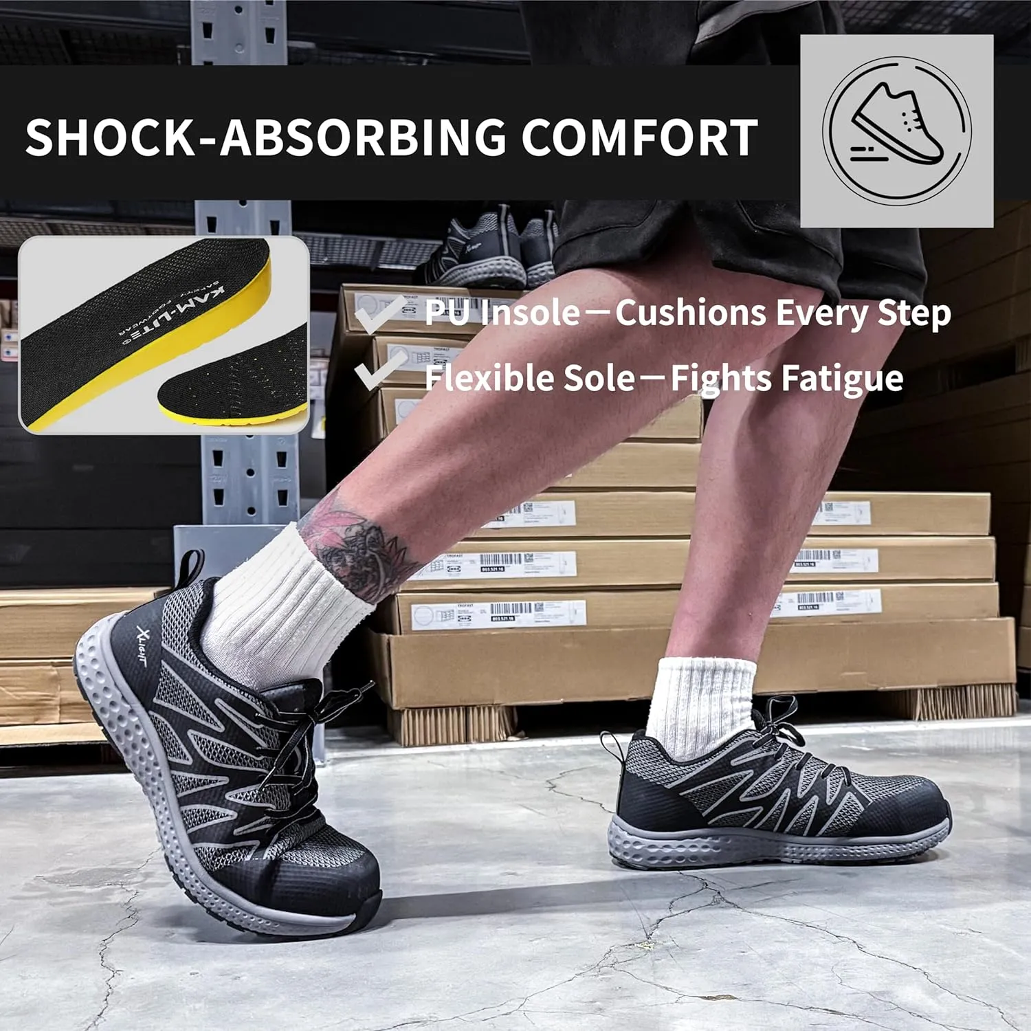 Composite Toe Safety Shoes for Men Women, Lightweight Breathable Work Sneakers, Slip Resistant, Anti-Static, Puncture Proof, Shock Absorbing for Industrial Warehouse