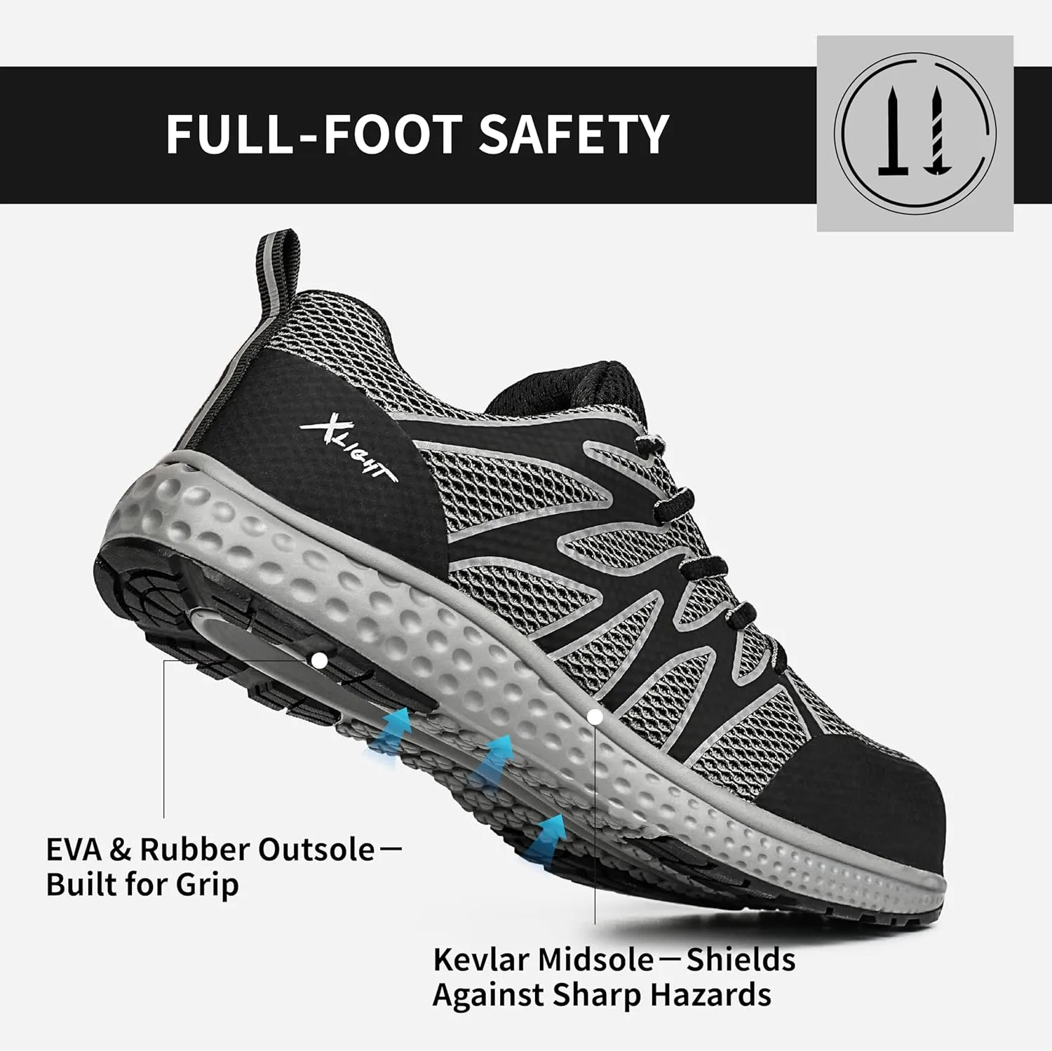 Composite Toe Safety Shoes for Men Women, Lightweight Breathable Work Sneakers, Slip Resistant, Anti-Static, Puncture Proof, Shock Absorbing for Industrial Warehouse