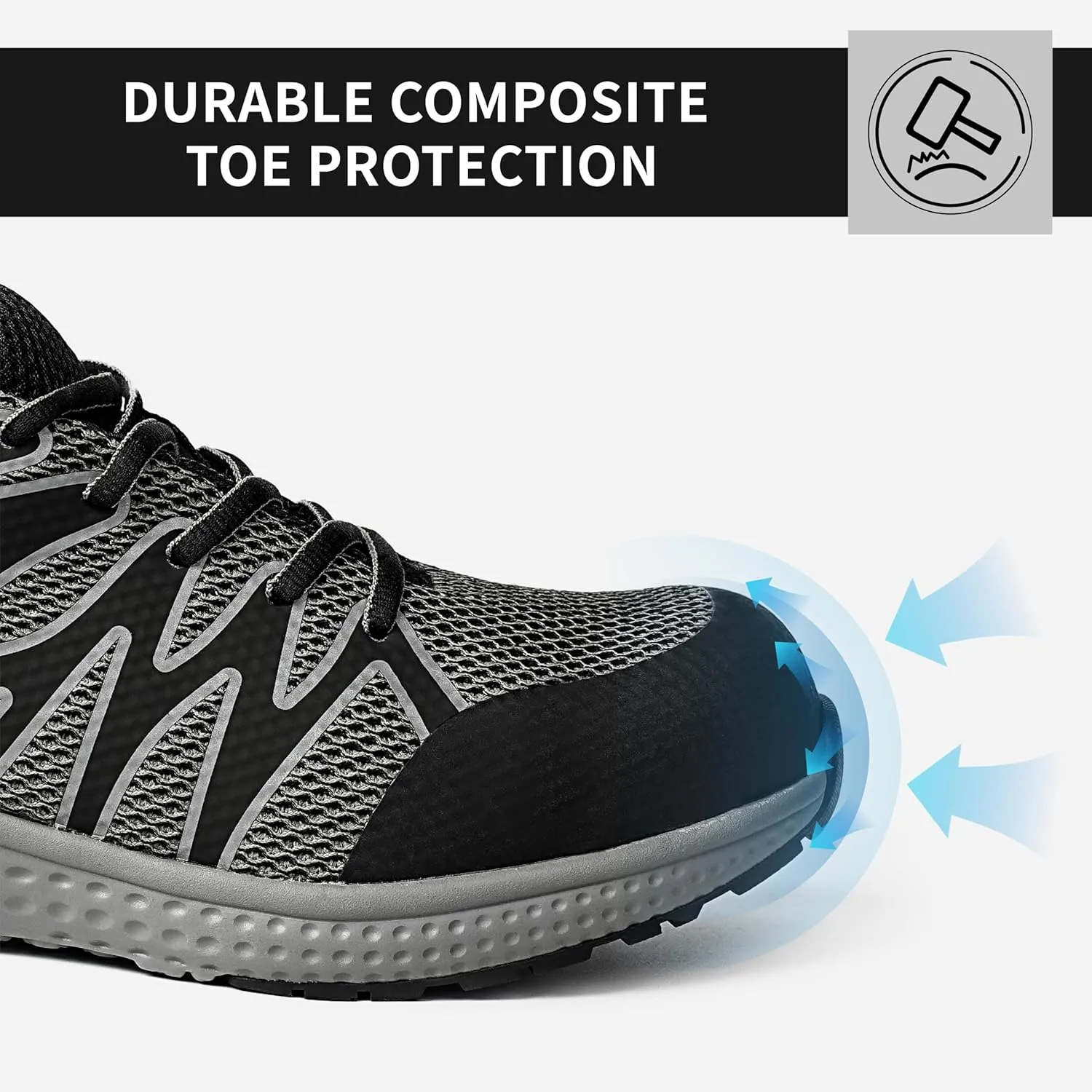 Composite Toe Safety Shoes for Men Women, Lightweight Breathable Work Sneakers, Slip Resistant, Anti-Static, Puncture Proof, Shock Absorbing for Industrial Warehouse