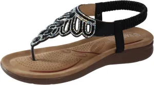 Crzidha Women's Flip Flops Rhinestone Sandals Slingback Wedges Low Heel Elastic Ankle Strap Slip On Casual Bohemian Beach Shoes Orthopedic Thong Sandals Casual Summer Clip Open Toe Dress Sandals