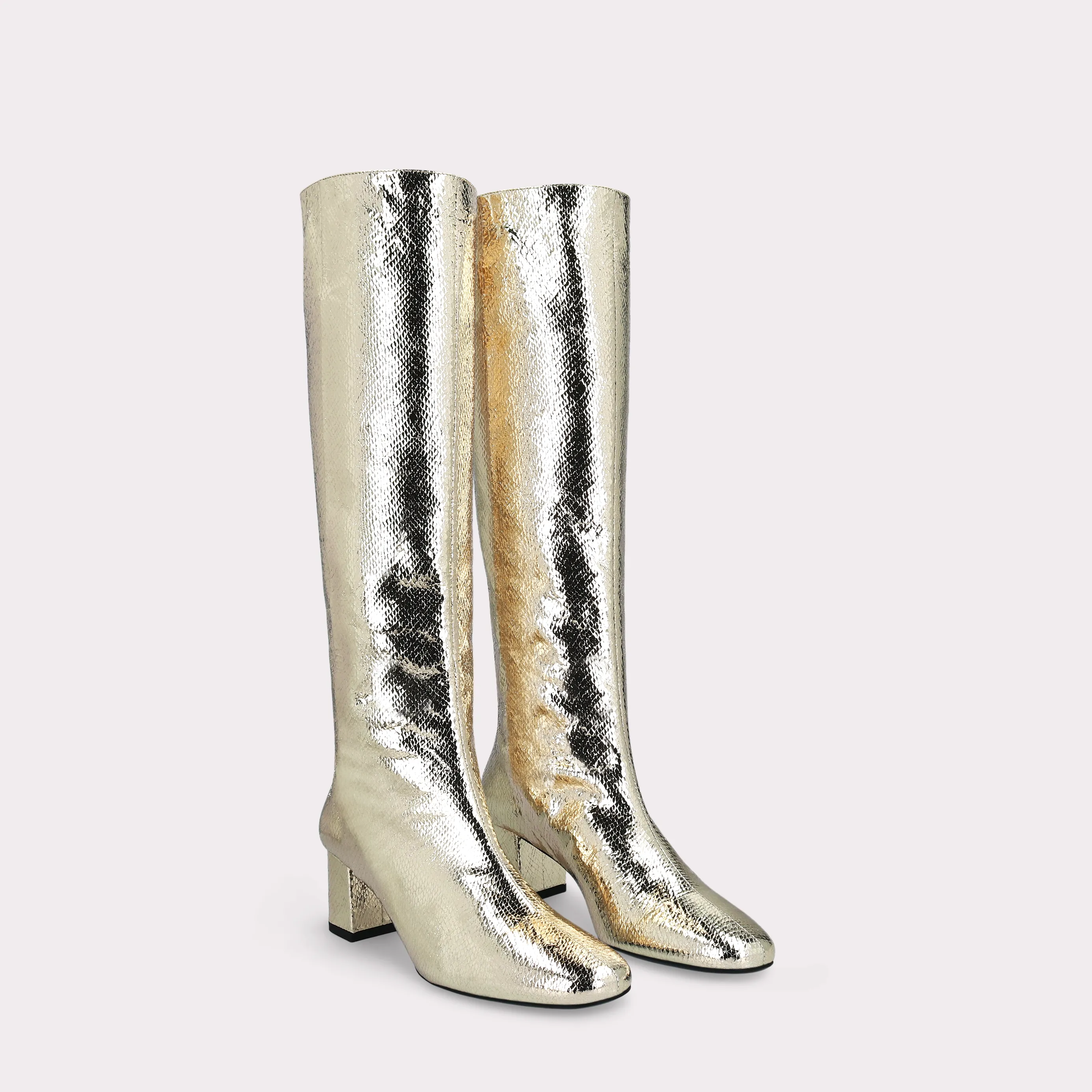 DEBBY TUBO 01 PLATINUM MINI VIPER MIRROR EMBOSSED LEATHER BOOTS