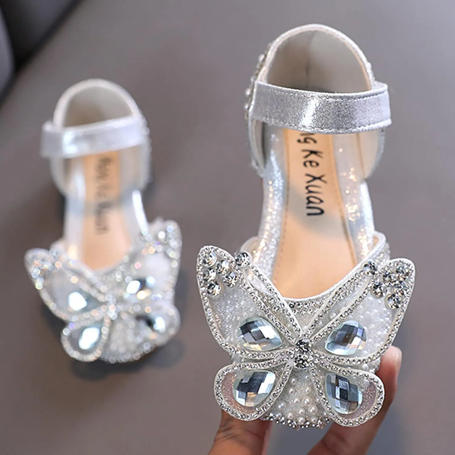 Fashion Spring And Summer Girls Sandals Dress Dance Show Princess Shoes Pearl Rhinestone Mesh Toddler Flip Flops