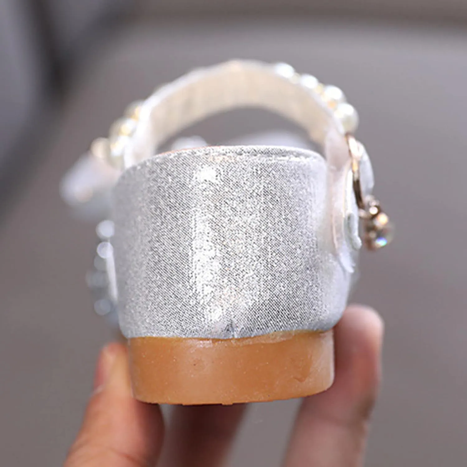 Girls Bow Sequins Princess Sandals High Heels Pearl Closed Toe Ankle Shoes Toddler Kids Summer Outdoor Dress Loafers