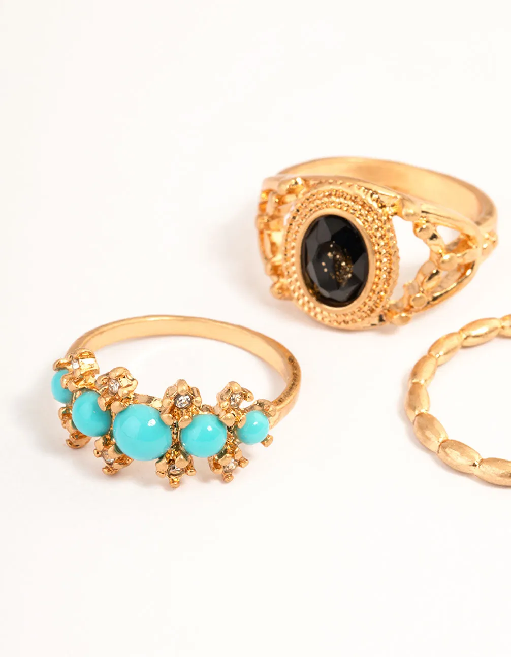 Gold Western Turquoise Ring Set