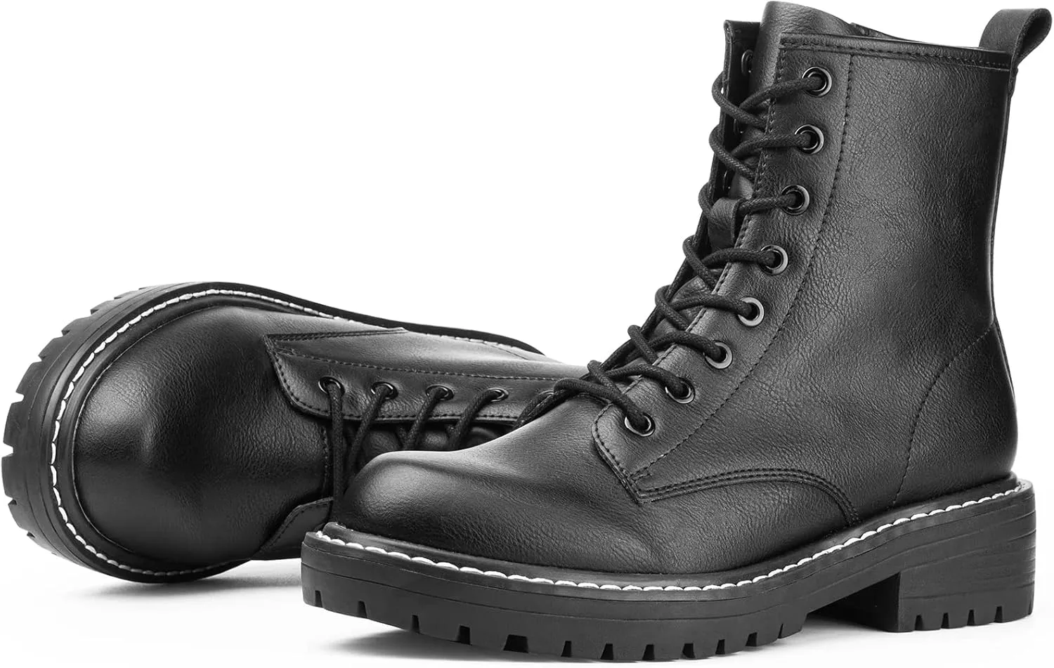 ICHIGO Womens Fashion Ankle Booties Causal 8-Eye Side Zipper Lace-up Combat Boots