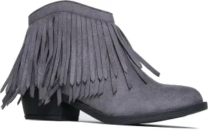 J. Adams Bree Ankle Boot - Western Fringe Cowboy Low Heel Bootie