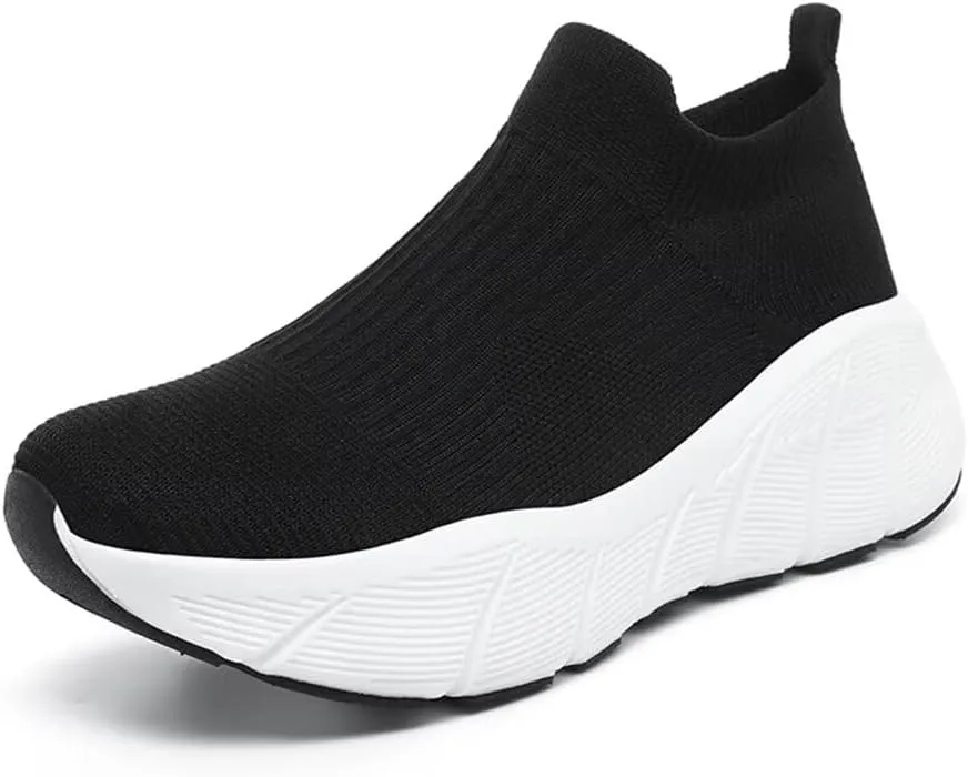 Jakcuz Women's Slip on Walking Shoes Non-Slip Comfortable 6cm Thick Sole Cushioning Fashion Sneakers Loafers Plus Size