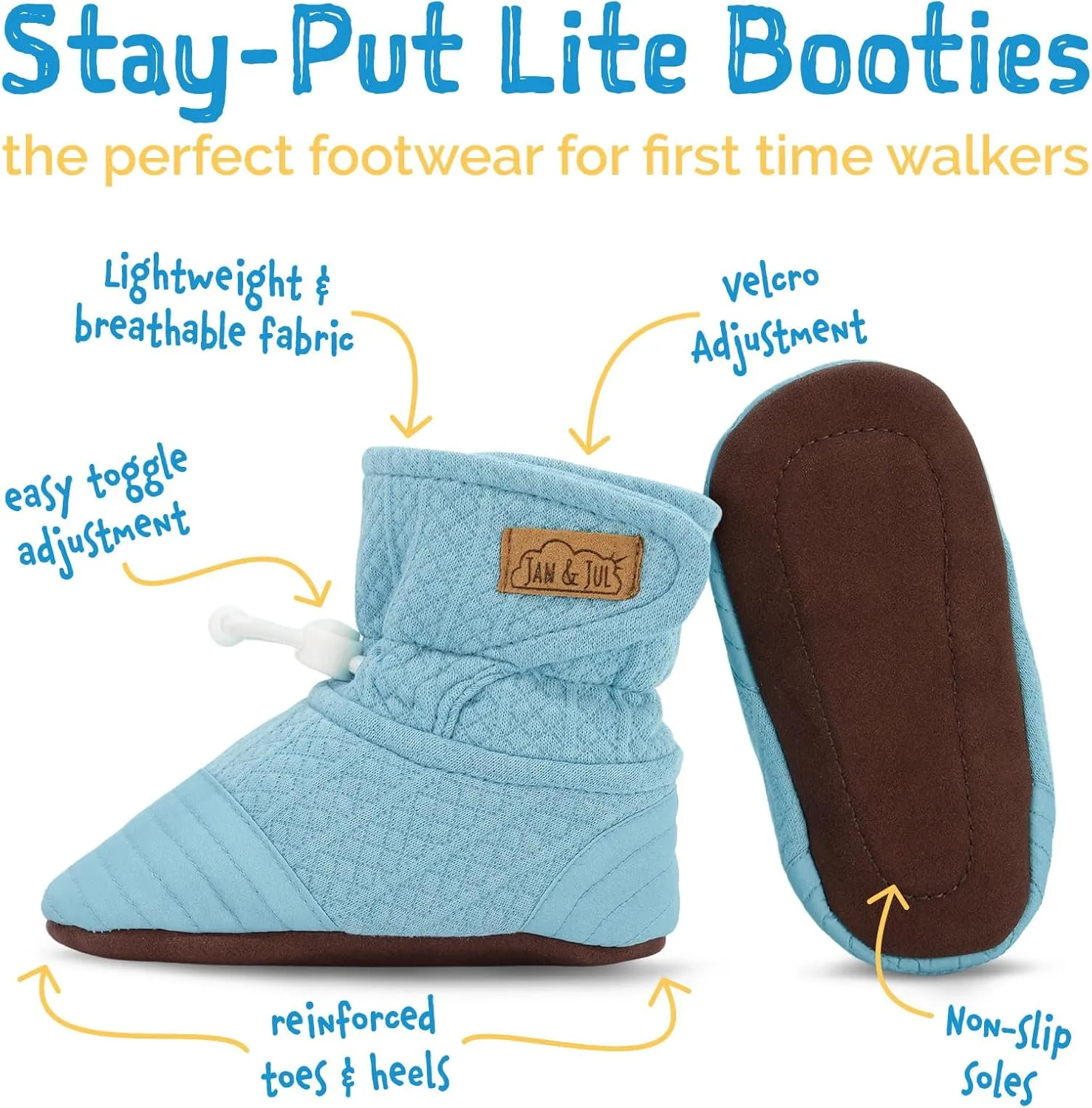 JAN & JUL Adjustable Stay-on Lite Baby Booties, Cotton Blend Slippers for Infant and Toddler