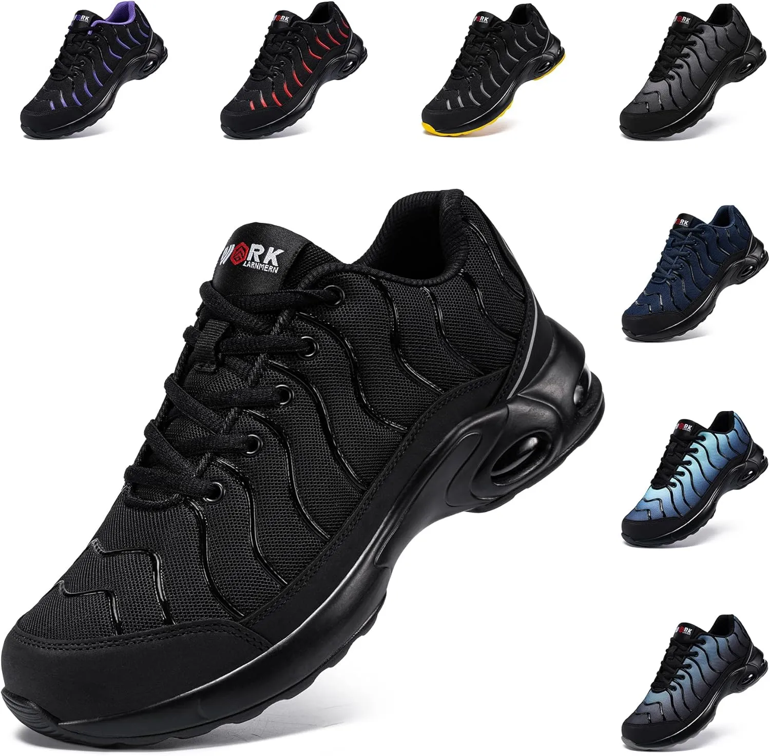 LARNMERN Air Cushion Steel Toe Shoes for Men Wide Women Lightweight Puncture Proof Work Safety Sneakers Breathable Slip Resistant Tennis Shoe