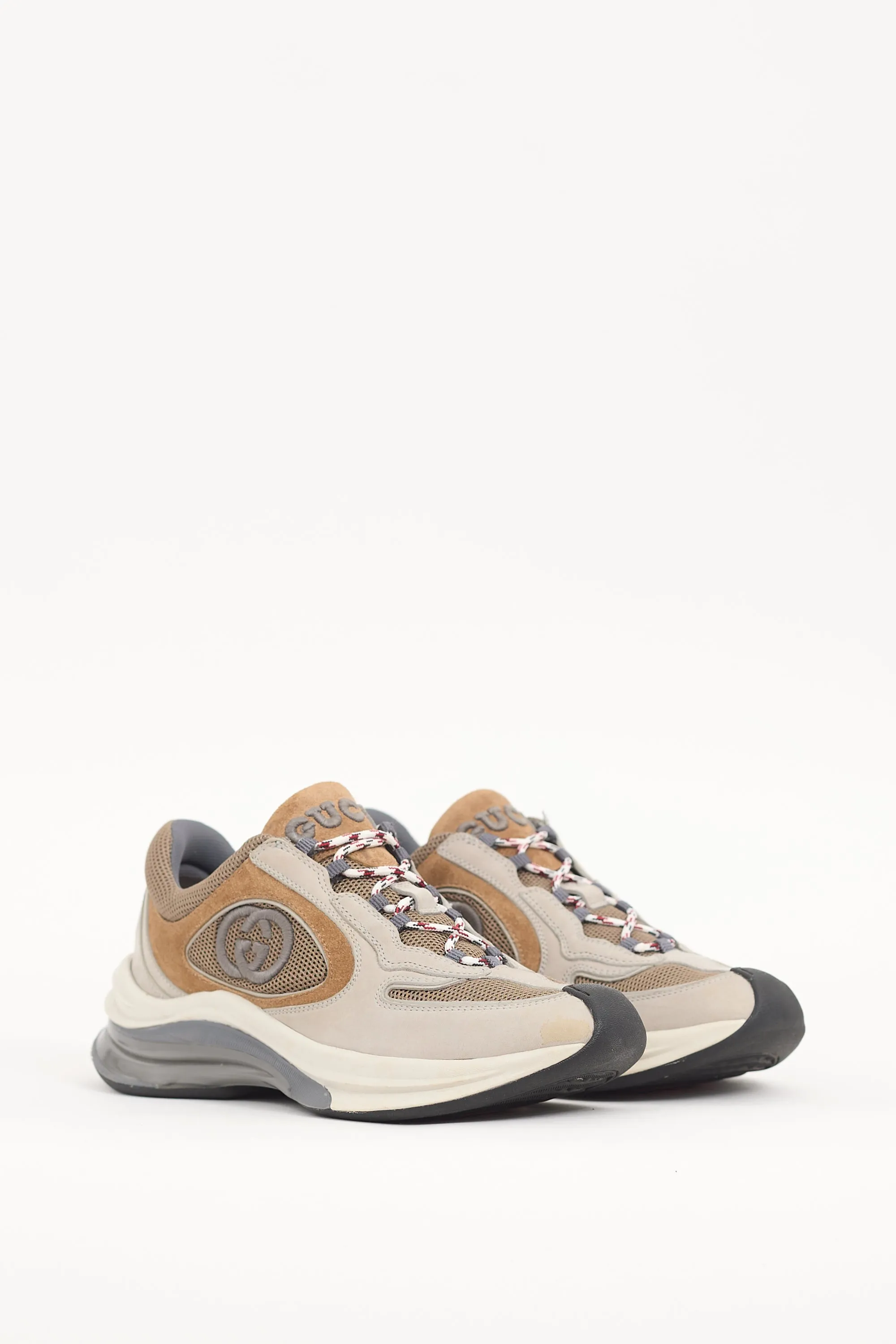Light Grey & Brown Suede & Mesh Run Sneaker