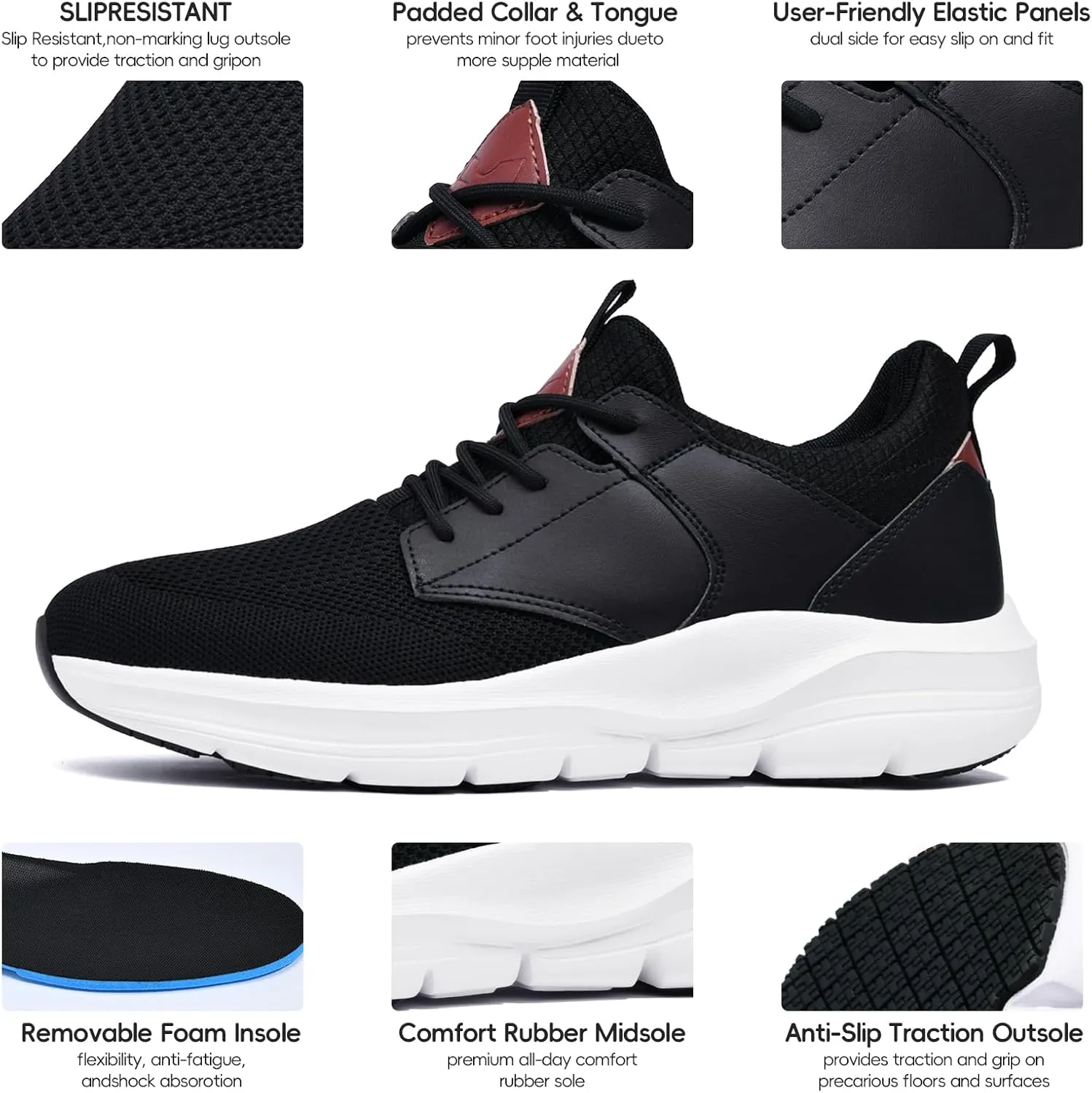 Mens Non Slip Work Shoes Water Resistant Walking Sneakers Food Service Chef Kitchen