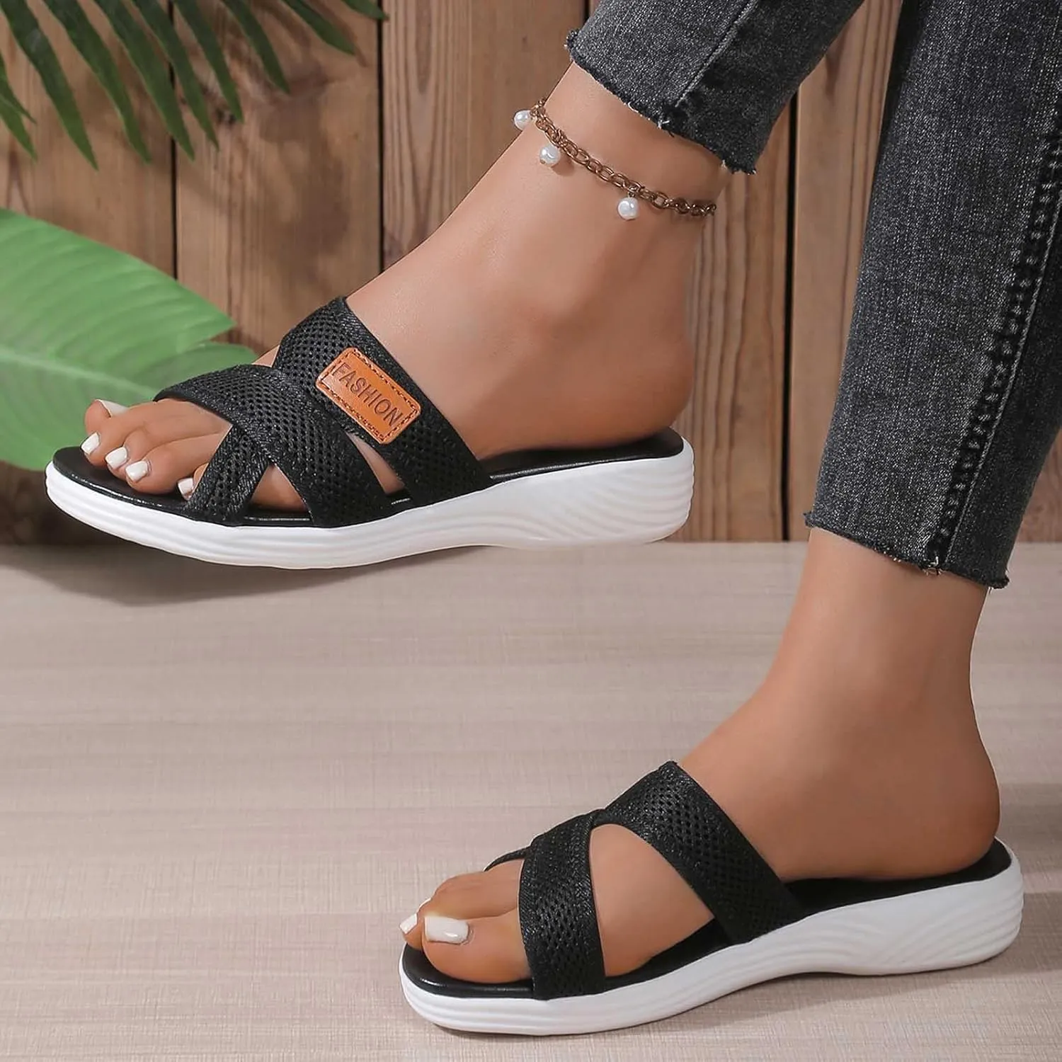 Orthopedic Sandals for Women Breathable Mesh Slide Flip Flops Arch Support Sandals Comfortable Beach Sandals