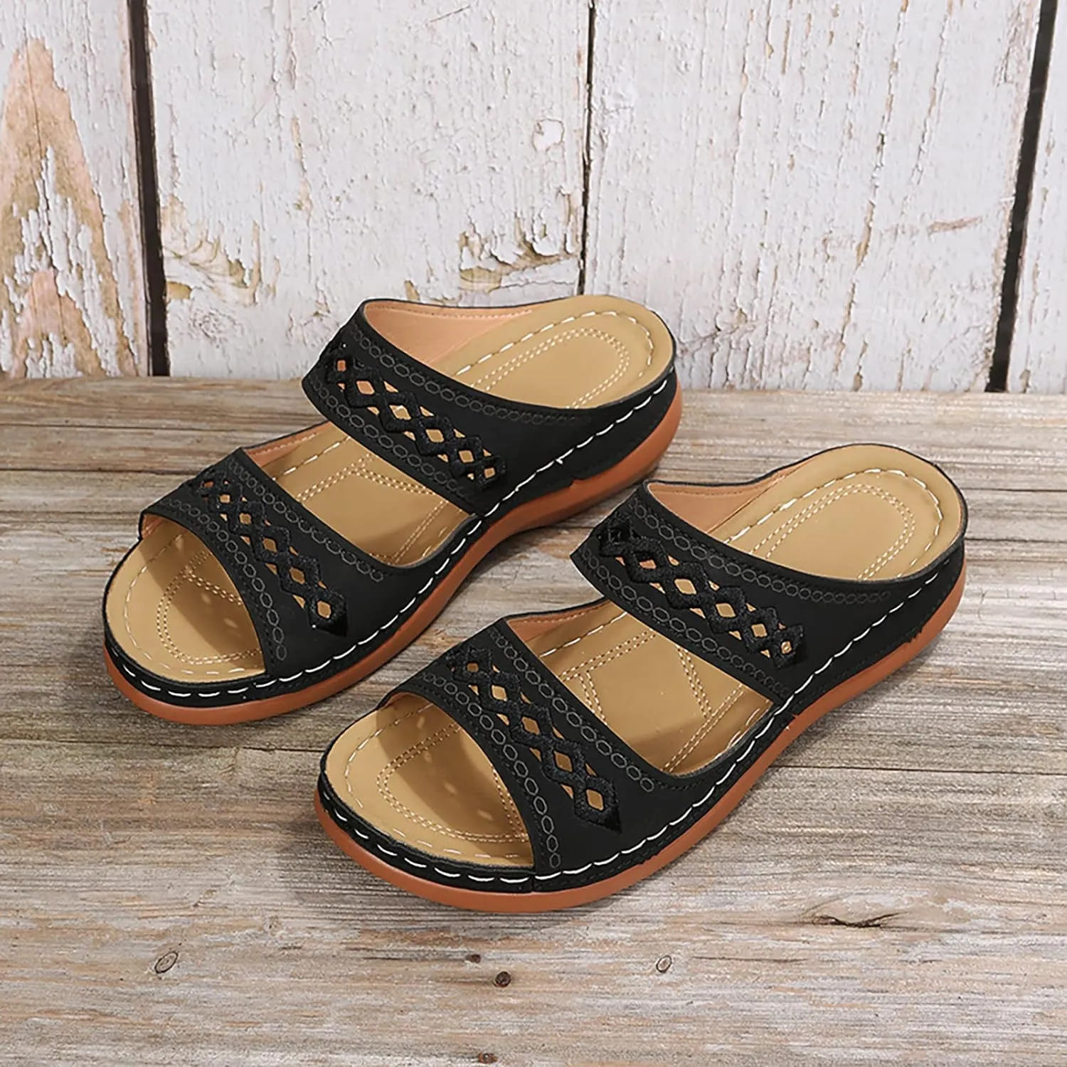 Orthopedic Sandals for Women Summer Dressy 2025 Flat Open Toe Platform Wedge Sandal Casual Boho Slip on Slides