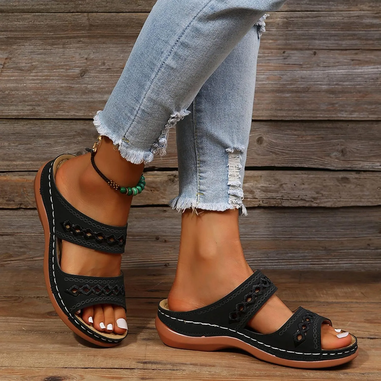 Orthopedic Sandals for Women Summer Dressy 2025 Flat Open Toe Platform Wedge Sandal Casual Boho Slip on Slides
