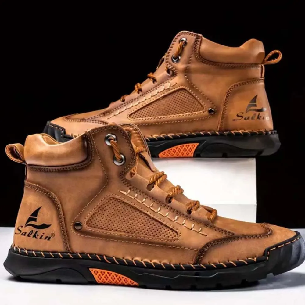 Sawbehind Leather Boots, Sawbehind Men'S Comfortable Handmade Leather Boots Waterproof, Arch Support, Outdoor Leather Shoes
