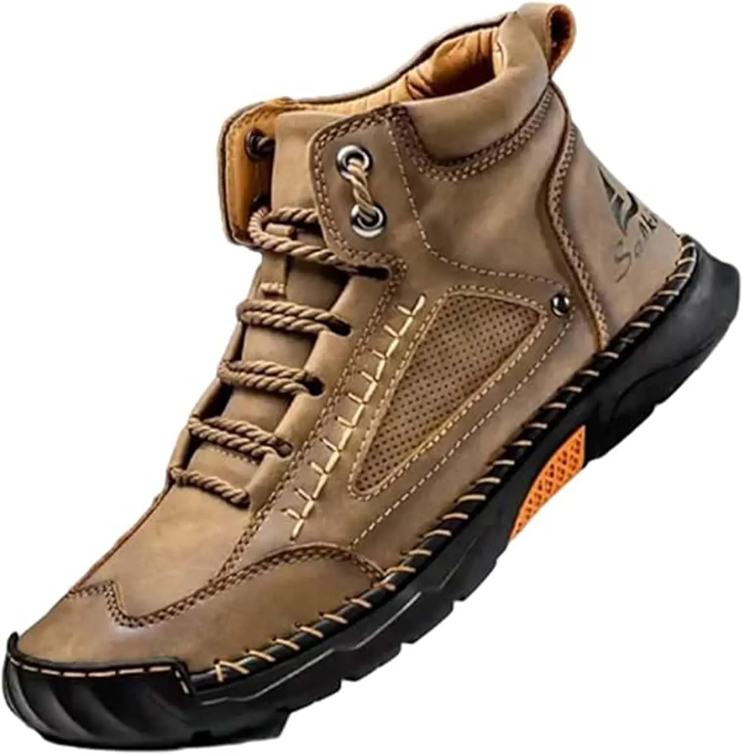 Sawbehind Leather Boots, Sawbehind Men'S Comfortable Handmade Leather Boots Waterproof, Arch Support, Outdoor Leather Shoes