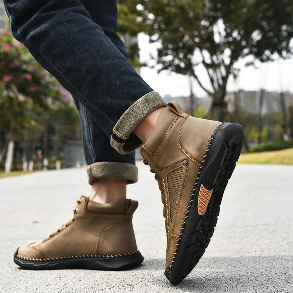 Sawbehind Mens Boots,Men's Comfortable Handmade Leather Boots,Spacious Toe Box Outdoor Leather Shoes