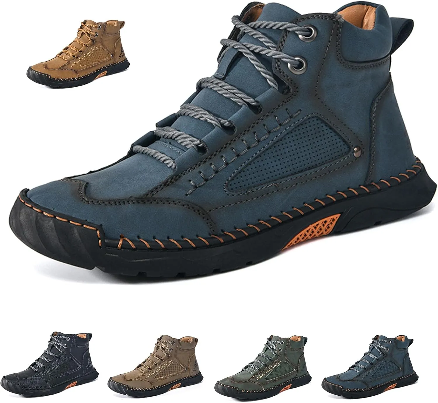Sawbehind Mens Boots,Men's Comfortable Handmade Leather Boots,Spacious Toe Box Outdoor Leather Shoes