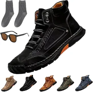 Sawbehind Men's Comfortable Handmade Leather Boots, Outdoor Sawbehind Leather Boots Wide, Waterproof, Arch Support