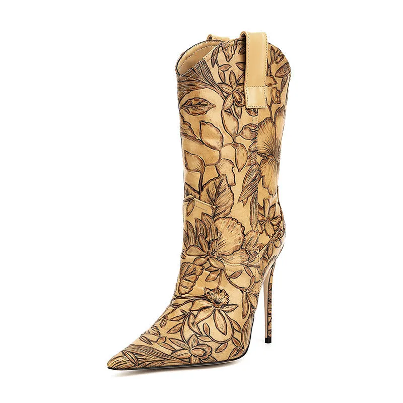 Seductive Short Floral Patchwork Fashion Boots