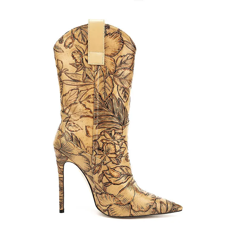 Seductive Short Floral Patchwork Fashion Boots