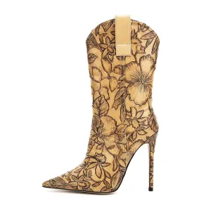 Seductive Short Floral Patchwork Fashion Boots