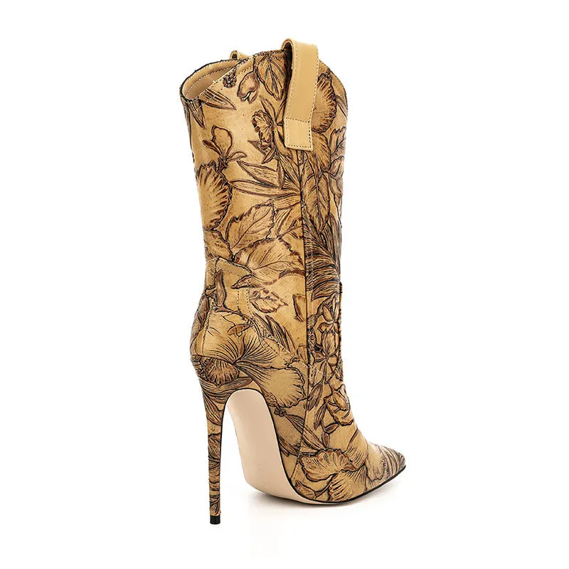 Seductive Short Floral Patchwork Fashion Boots