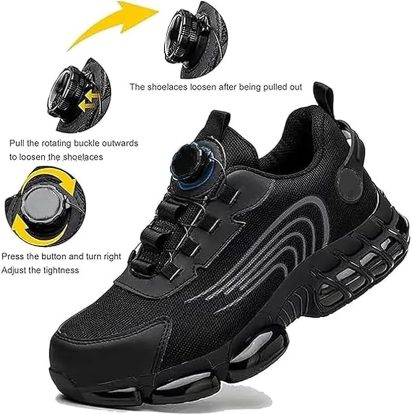 Smash Stab Resistant Air Cushion Shoes,Steel Toe Safety Work Shoes for Men,Puncture Proof Slip On Sneakers, Men Women Lightweight Steel Toe