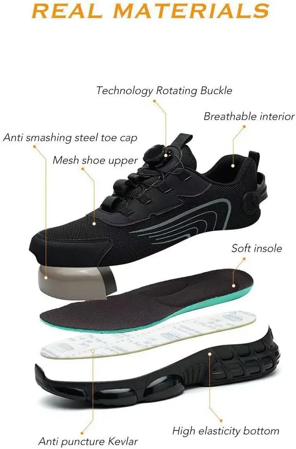 Smash Stab Resistant Air Cushion Shoes,Steel Toe Safety Work Shoes for Men,Puncture Proof Slip On Sneakers, Men Women Lightweight Steel Toe