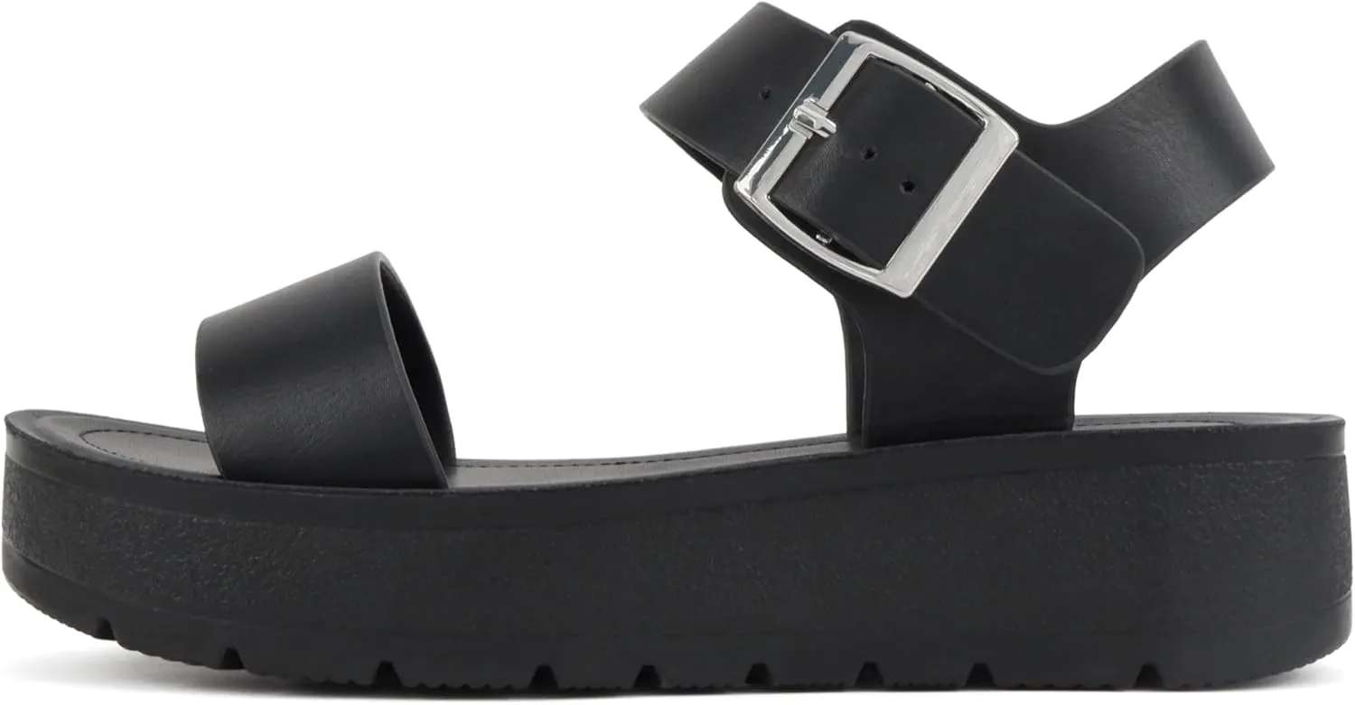 Soda Papaya ~ Women Open Toe Multi-Strap Flatform Sandals