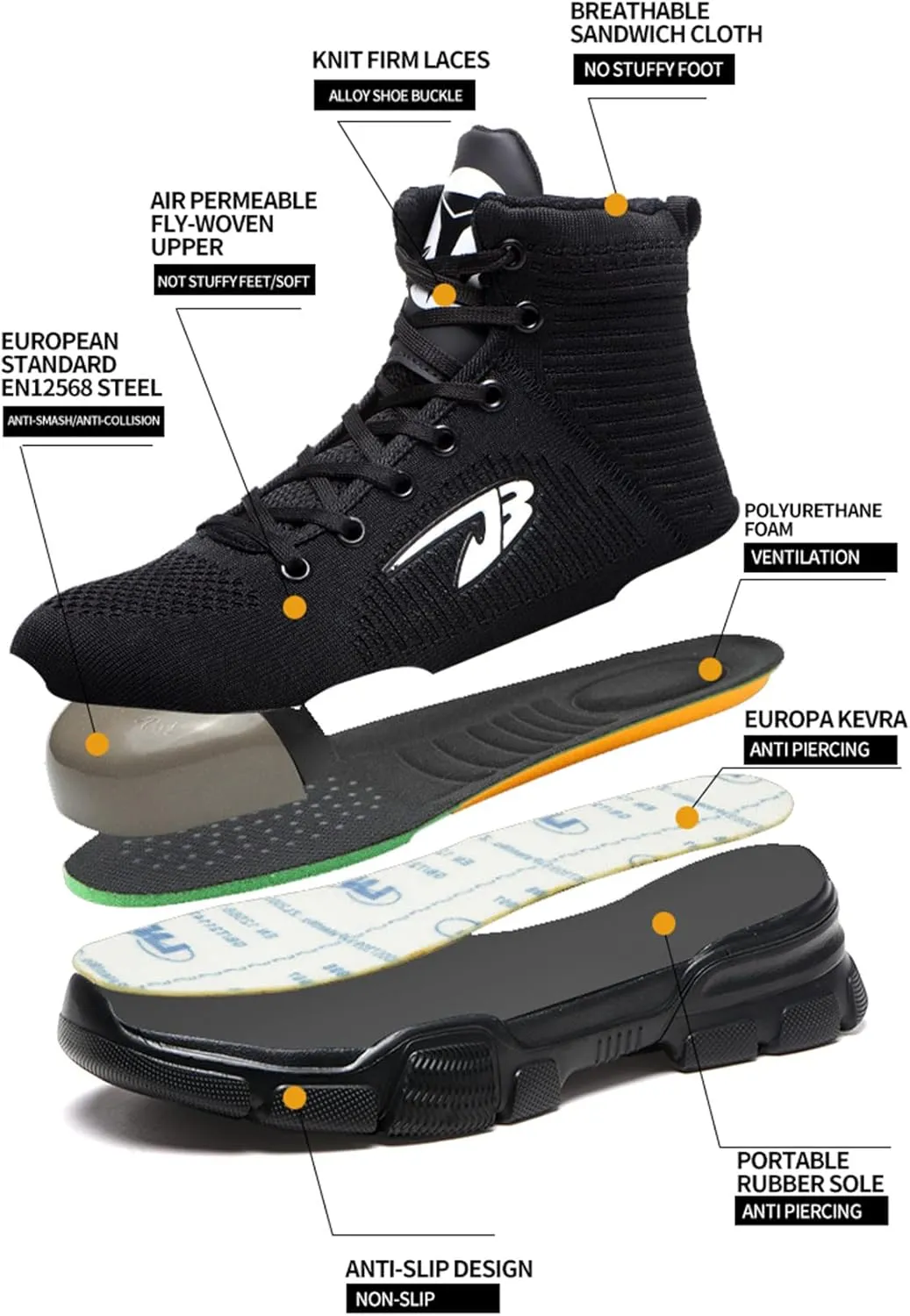 Steel Toe Shoes for Men Fashion Lightweight High Top Steeltoe Safety Work Shoes Industrial Construction Outdoor Boot