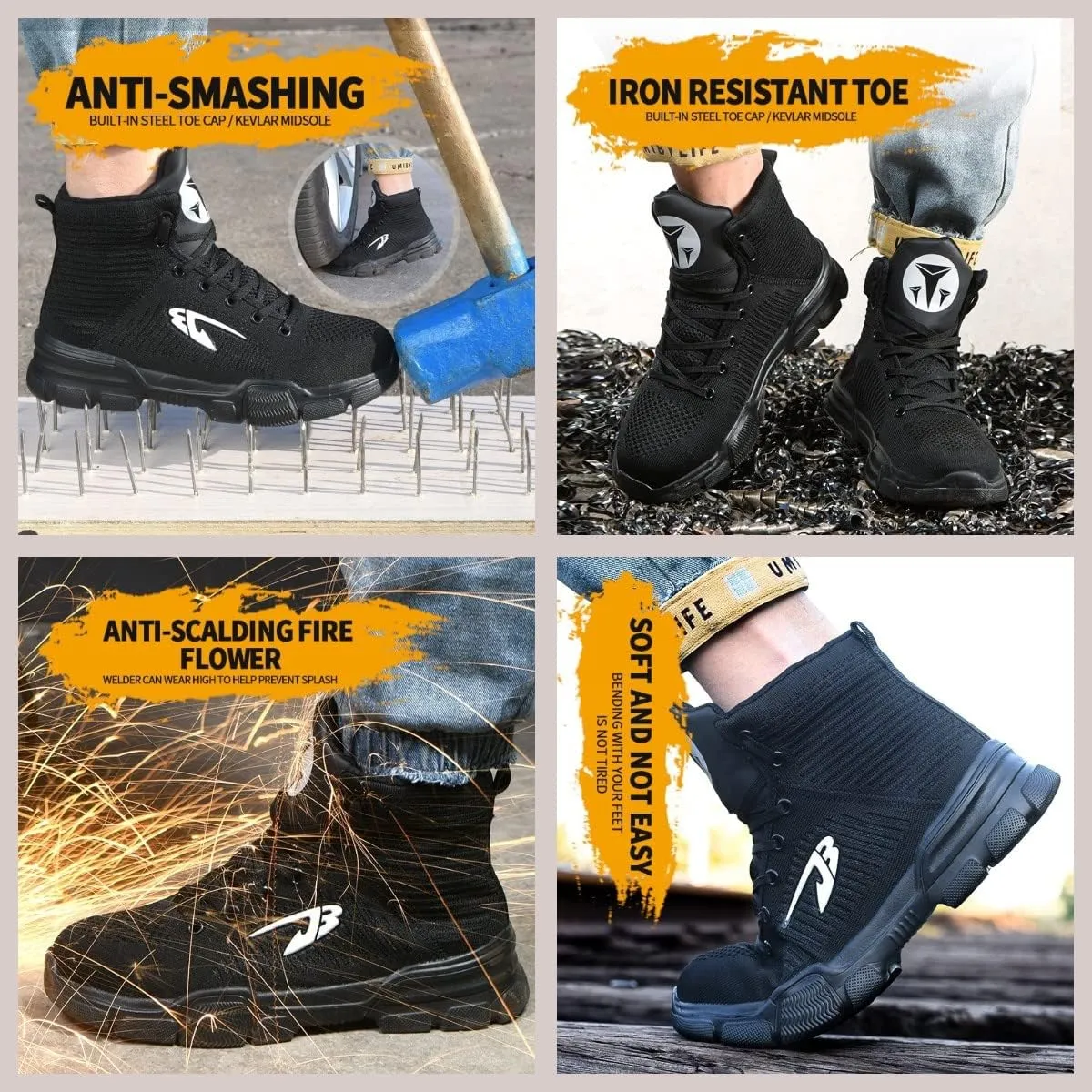 Steel Toe Shoes for Men Fashion Lightweight High Top Steeltoe Safety Work Shoes Industrial Construction Outdoor Boot