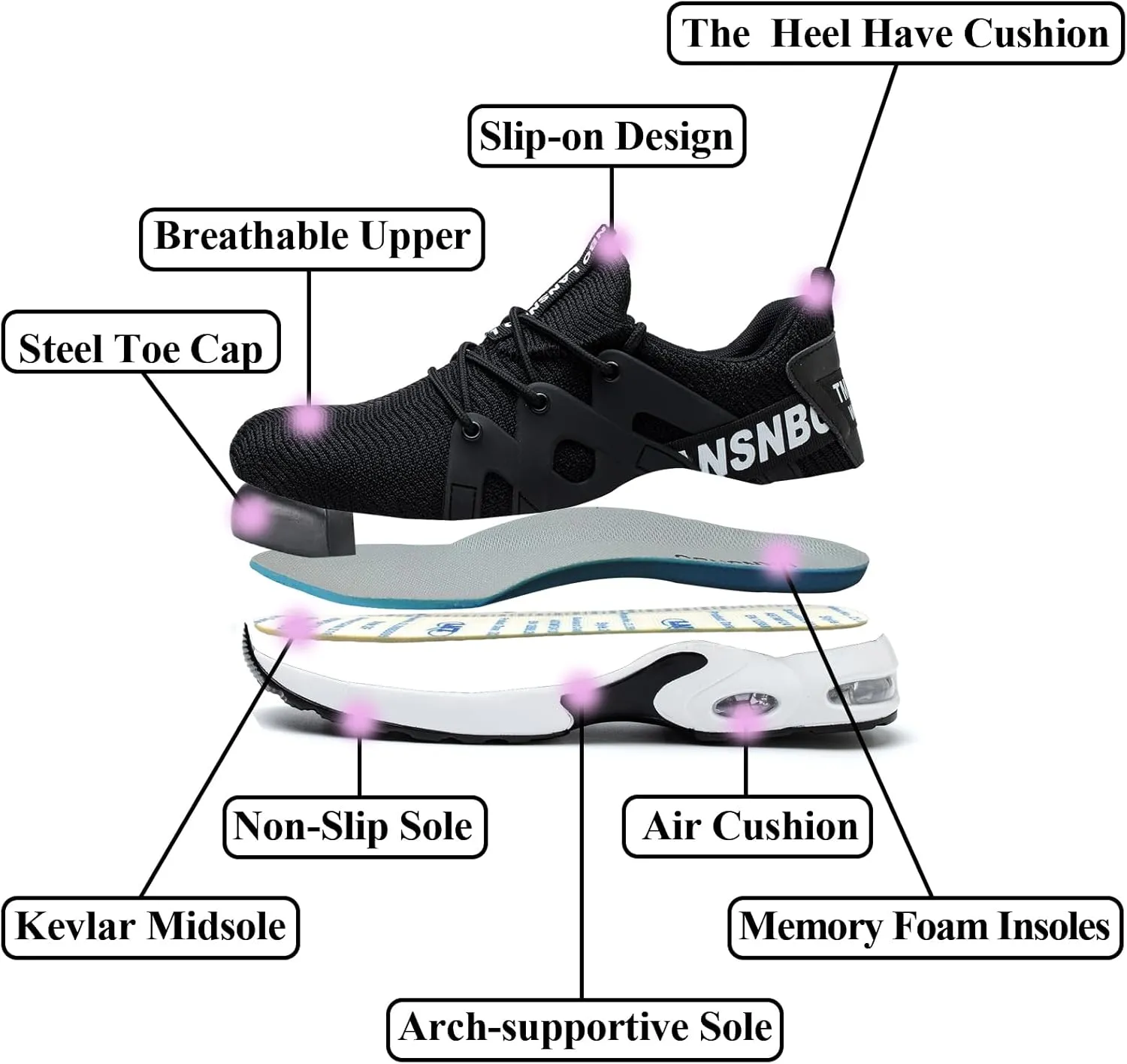 Steel Toe Shoes for Women Indestructible Safety Work Shoes Air Cushion Lightweight Breathable Utility Sneakers Puncture Proof Slip Resistant Composite Toe Footwear
