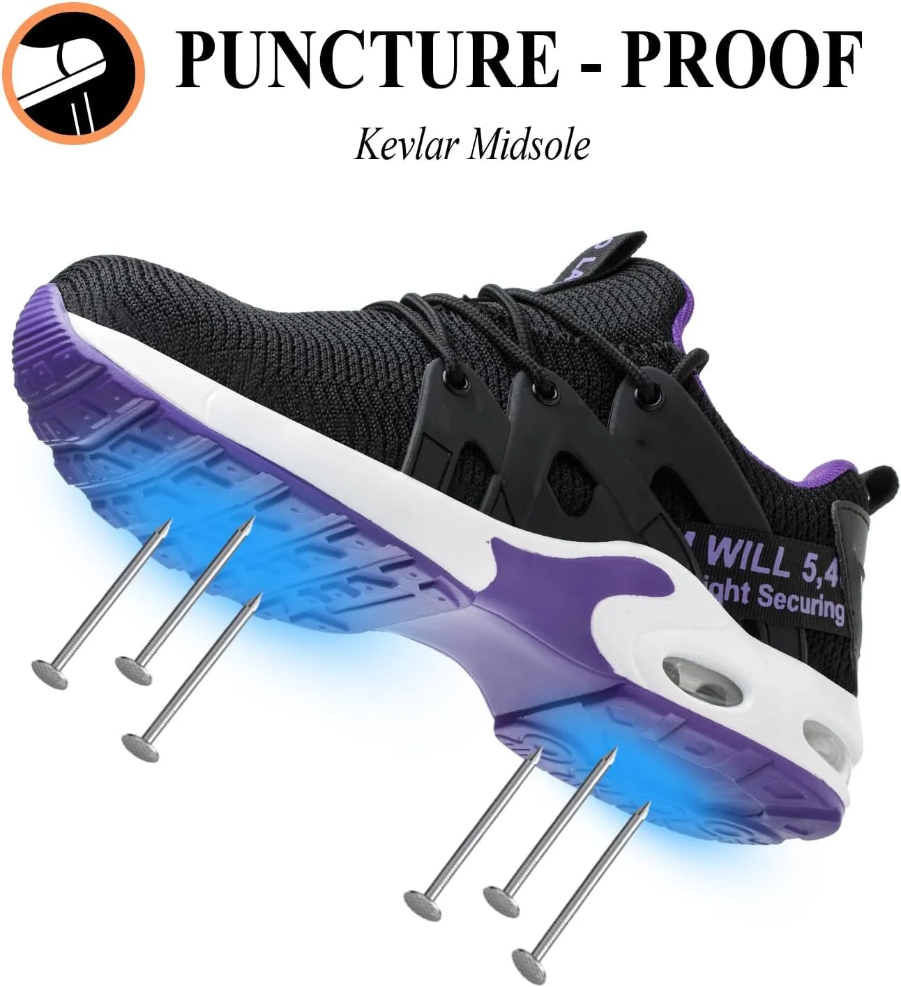 Steel Toe Shoes for Women Indestructible Safety Work Shoes Air Cushion Lightweight Breathable Utility Sneakers Puncture Proof Slip Resistant Composite Toe Footwear