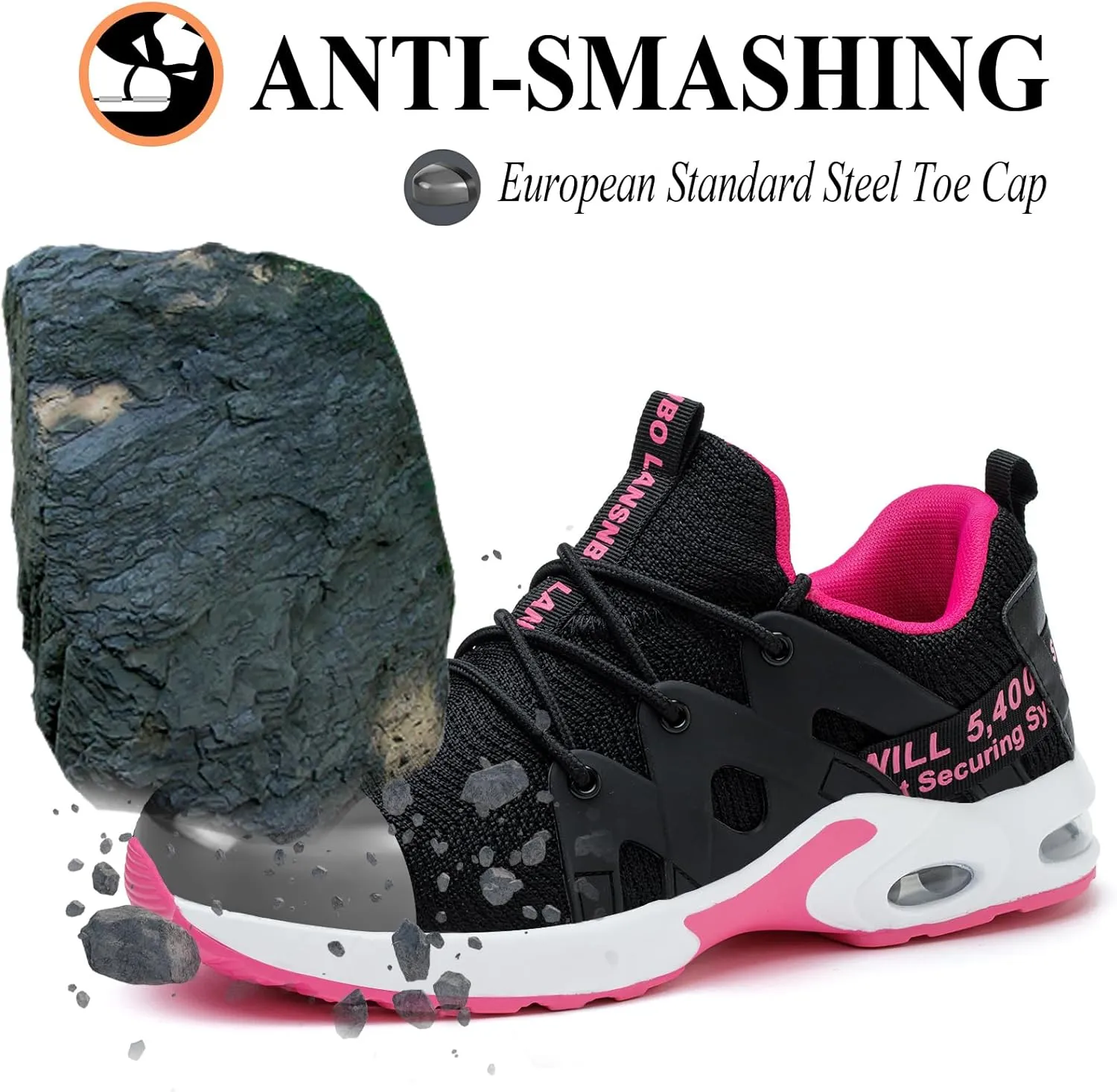 Steel Toe Shoes for Women Indestructible Safety Work Shoes Air Cushion Lightweight Breathable Utility Sneakers Puncture Proof Slip Resistant Composite Toe Footwear