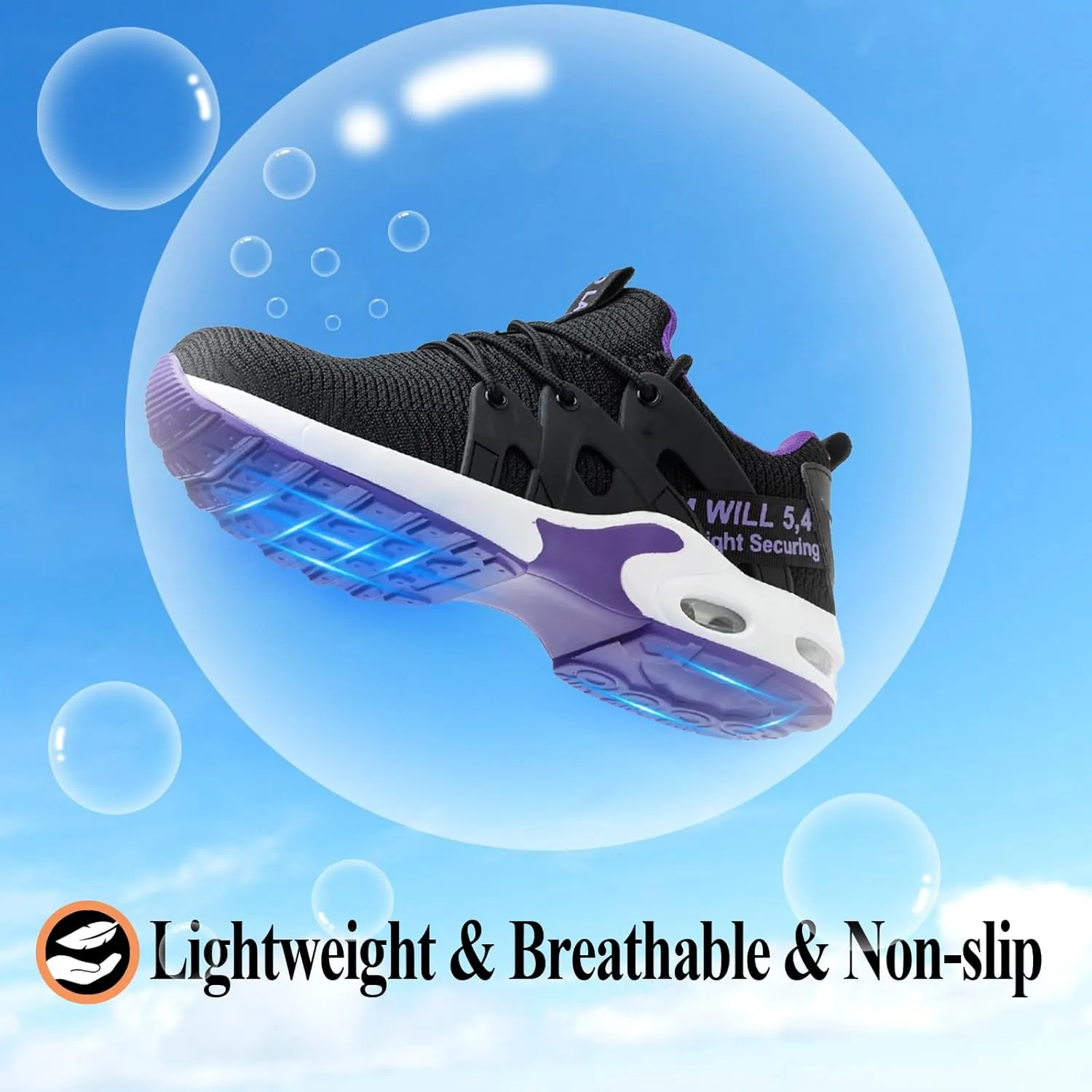 Steel Toe Shoes for Women Indestructible Safety Work Shoes Air Cushion Lightweight Breathable Utility Sneakers Puncture Proof Slip Resistant Composite Toe Footwear