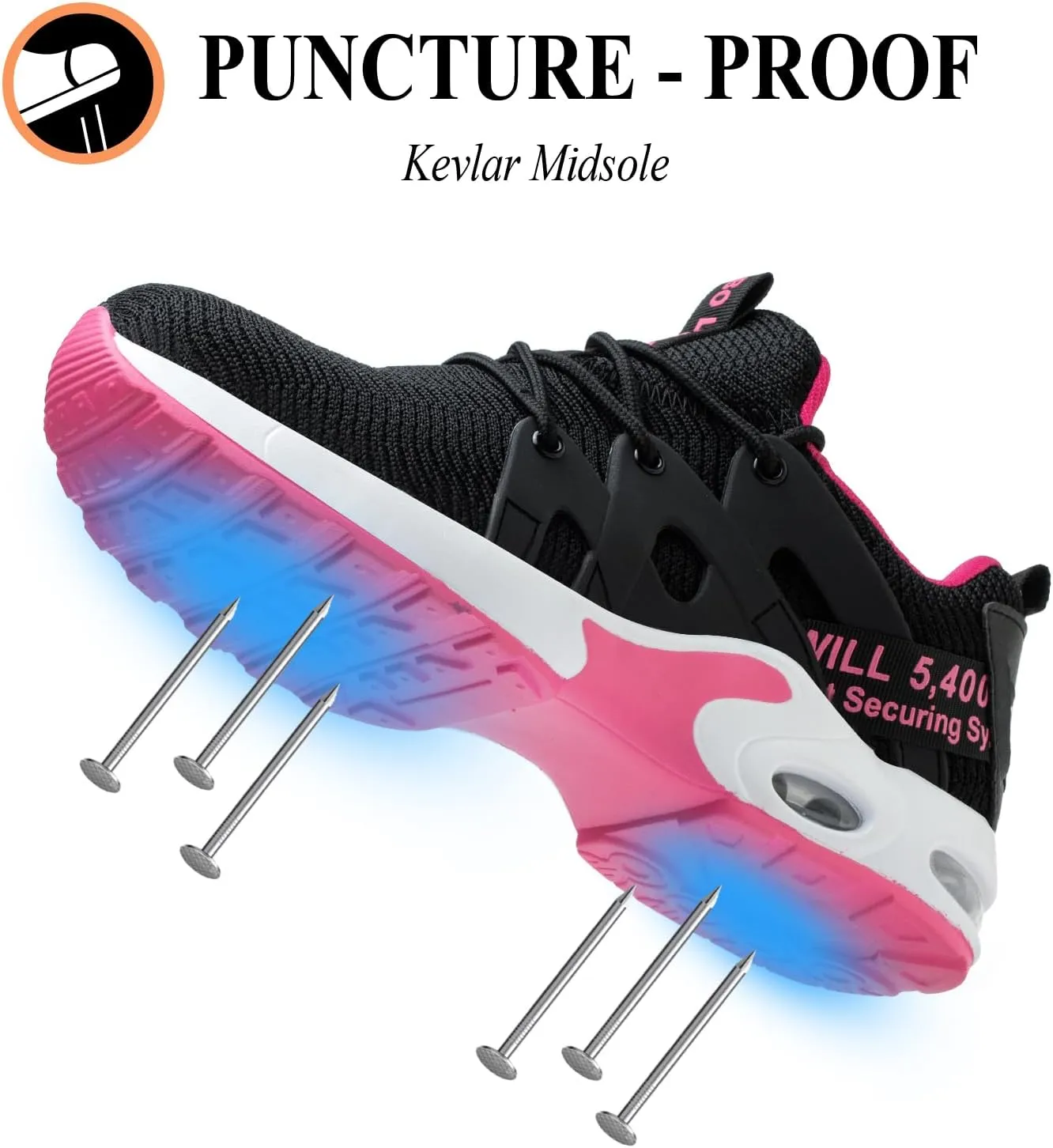 Steel Toe Shoes for Women Indestructible Safety Work Shoes Air Cushion Lightweight Breathable Utility Sneakers Puncture Proof Slip Resistant Composite Toe Footwear