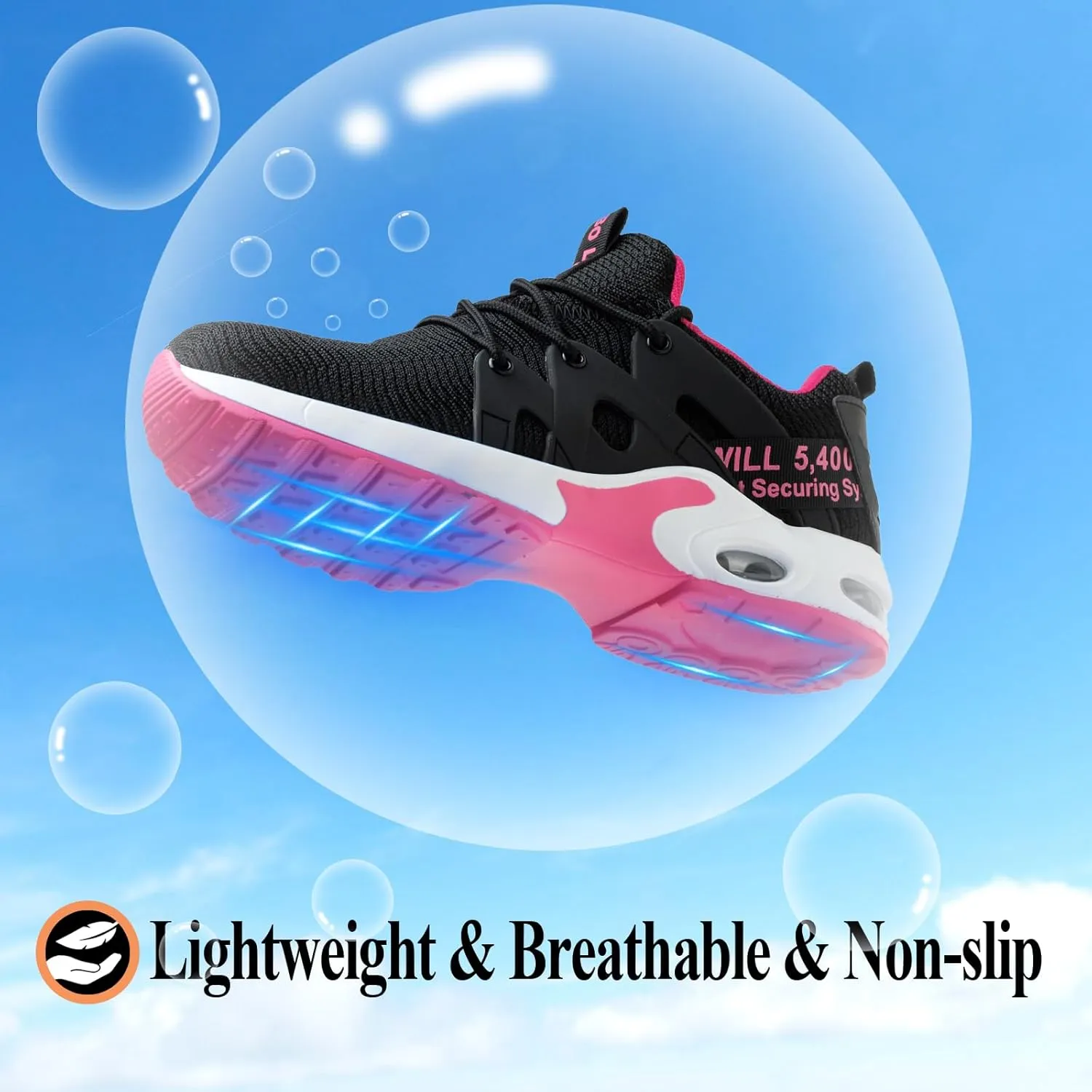 Steel Toe Shoes for Women Indestructible Safety Work Shoes Air Cushion Lightweight Breathable Utility Sneakers Puncture Proof Slip Resistant Composite Toe Footwear