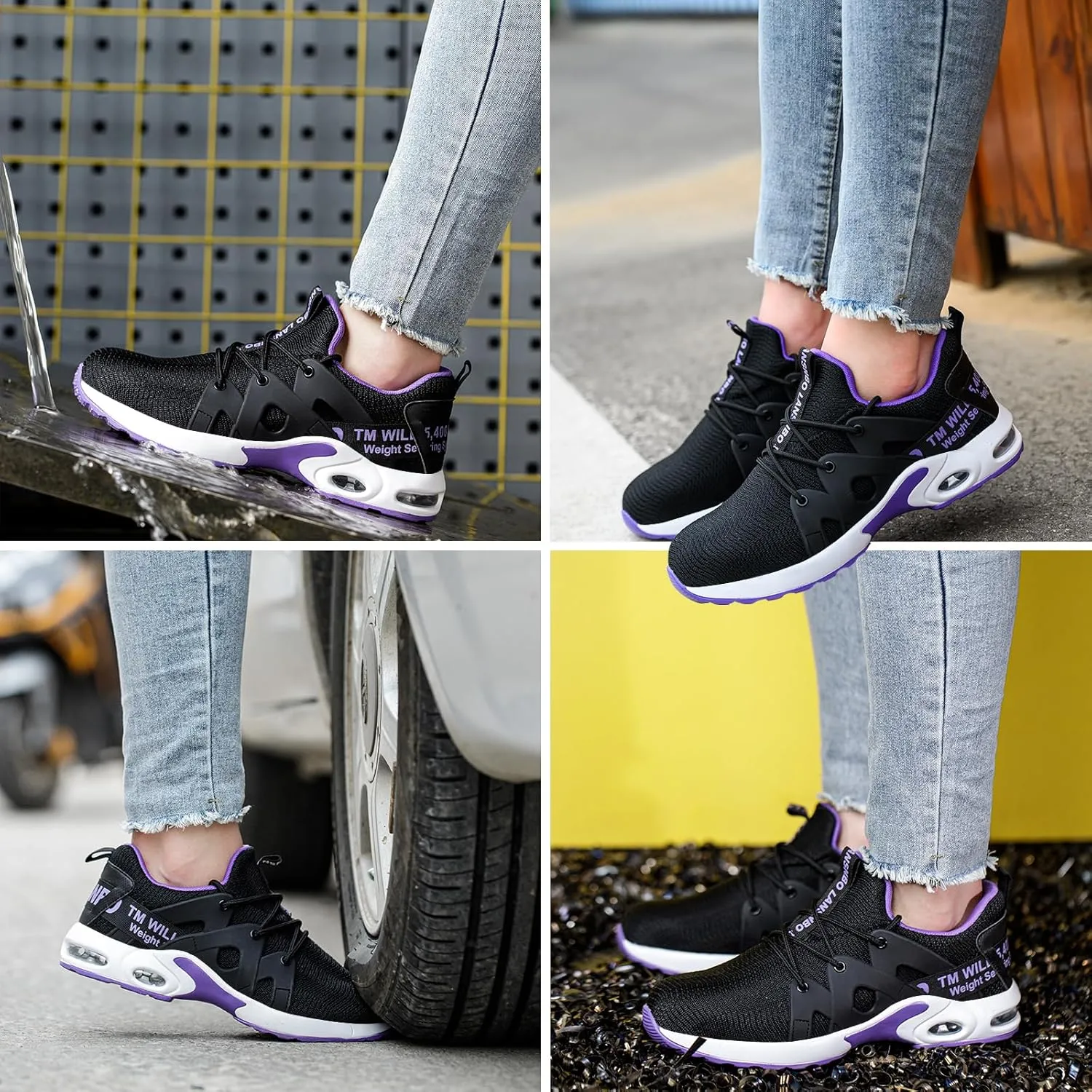 Steel Toe Shoes for Women Indestructible Safety Work Shoes Air Cushion Lightweight Breathable Utility Sneakers Puncture Proof Slip Resistant Composite Toe Footwear