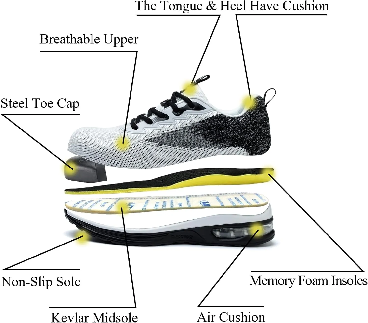 Steel Toe Shoes for Women Lightweight Breathable Safety Work Sneakers Non Slip Puncture Proof Utility Slip On Footwear for Industrial Construction